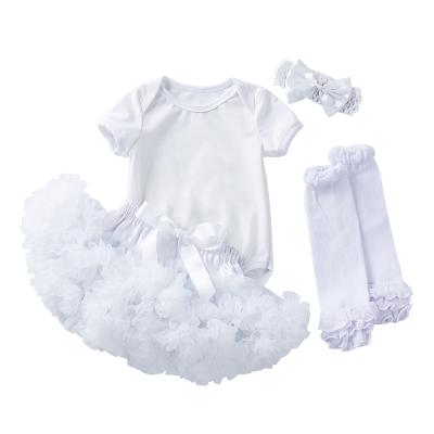 China Wholesale Breathable Newborn Babies White Sleeve Casual Short Outfit Party Suit 4pcs for sale