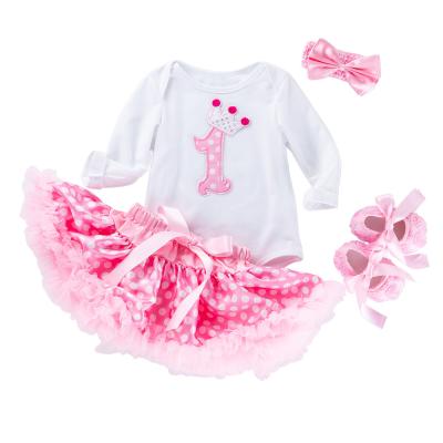 China Breathable Babany Baby Girl Birthday Clothing Set Newborn Girls Outfits Long Sleeve Romper Dress 4Pcs for sale