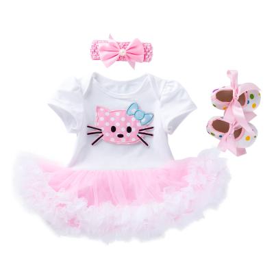 China Breathable Baby Birthday Bebe Babany Sleeve Clothing Set Newborn Babies Short Romper Dress 3Pcs for sale