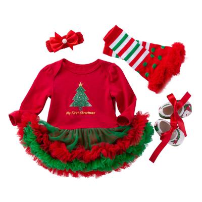 China Babany Breathable Bebe Newborn Babies Outfits First Christmas Tree Costumes Romper 4pcs for sale