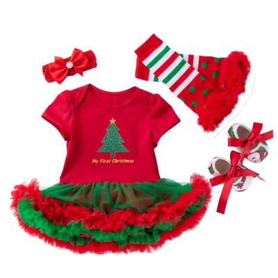 China Babany Breathable Bebe Newborn Babies My First Christmas Tree Outfit Short Sleeve 4pcs Costume for sale