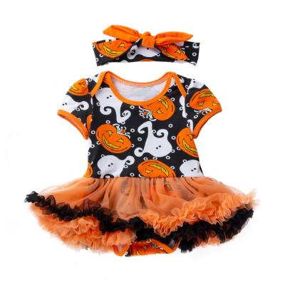 China Breathable Newborn Baby Girls Babany Sleeve Clothing Set Halloween Short Romper Dress 2Pcs for sale