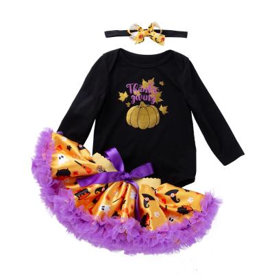 China Breathable Babany Baby Girls Newborn Baby Outfit Halloween Long Sleeve Romper Dress 3Pcs for sale