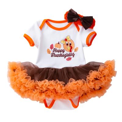 China Breathable Babany Baby Babies Outfit Print Thanksgiving Short Sleeve Romper 2PCS for sale