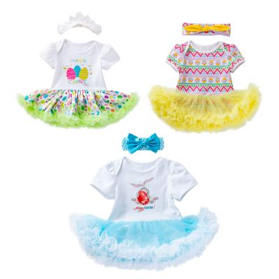 China Breathable Newborn Babies Romper Dress Headband Outfit My First Easter Party Costume 2PCS for sale