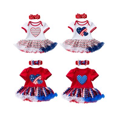 China Babany Breathable Baby Wholesale Newborn Babies Outfits July 4th Printing Costumes Romper Dress 2pcs for sale