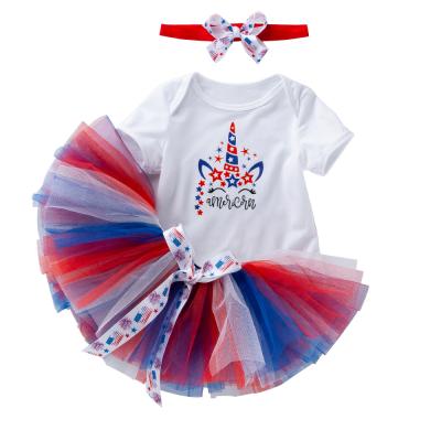 China Wholesale Newborn Babies Breathable 4th of July Outfit Yarn Skirt Suits Romper Skirt 3pcs for sale