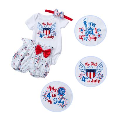 China Wholesale Breathable Newborn Babies Or Boys 4th Of July Embroidered Suits Romper Pants Outfits 3pcs for sale