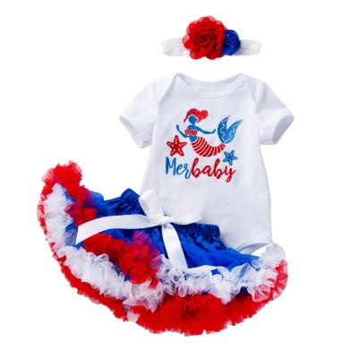 China Wholesale Breathable Newborn Babies 4th of July Outfit Embroidered Suits Romper Skirt 3pcs for sale