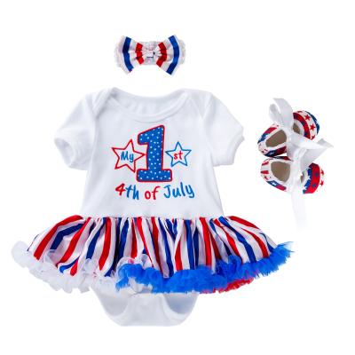 China Wholesale Breathable Newborn Babies Outfits July 4th Costume Romper Dress Headband 3pcs for sale