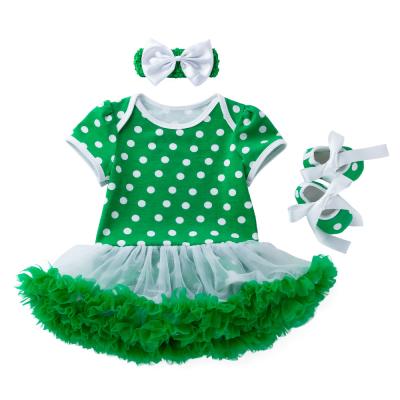 China Babany Breathable Bebe Newborn Babies Outfits St Patrick's Day Dress 3pcs Costumes Wave Point Romper for sale