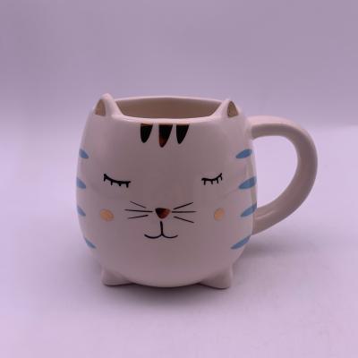 China Viable Custom Ceramic Novelty Mug Festival Gift Creative Cute Coffee Cat Cat With Gold Foil Decal And Ear for sale