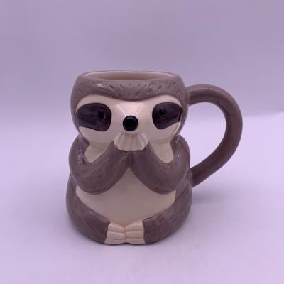 China Viable Custom Ceramic Novelty Mug Festival Gift Creative Cute Coffee Sloth Cover Mouth for sale