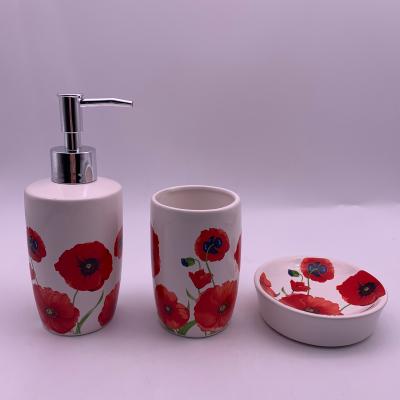 China Viable 3pcs Ceramic Bath Accessories Set Include Lotion Dispenser Tumbler Soap Dish Hotel Bathroom Accessories Gift Bath Set for sale