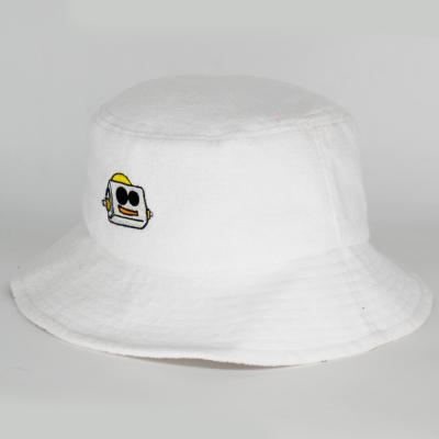 China Custom Character Embroidery 100%cotton White Terry Towel Fishing Bucket Hat for sale