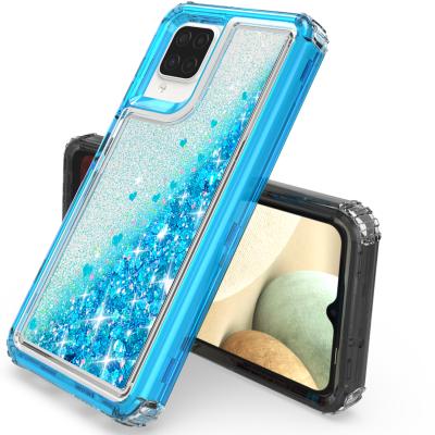 China 2021 Shockproof Glow Shadow Quicksand Mobile Phone Case Color Heart Glitter Three-in-One Mobile Phone Case For Samsung A12 for sale