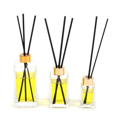 China Personal Care 40ml 80ml 100ml 250ml Rectangle Shape Reed Diffuser Glass Personal Custom Clear Bottle With Foil Cap for sale