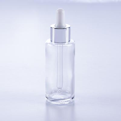 China Cosmetic 30ml Hot Selling Reusable Flat Shoulder Perfume Single Dropper Essential Oil Silver Bottle for sale