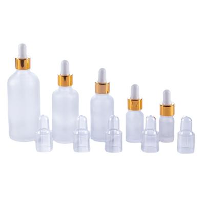 China Cosmetic 5ml 10ml 15ml 20ml 30ml 50ml 100ml frosted glass serum dropper bottle with plastic cover for sale