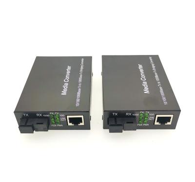 China Telecom Communication 1 Pair SC Port Single Mode Fiber Media Converter 10/100/1000Mbps Gigabit Fiber HTB-GS-03 With Power Supply for sale