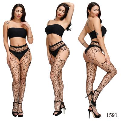 China High-stretch breathable lace mesh body stocking women open-crotch net tights large size hanging pantyhose for sale