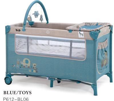 China Steel + Fabric + Plastic Foldable EN716 Baby Crib Sleep Bed With Changing Table And Diaper Toys for sale