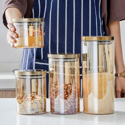 China Sustainable Canister Set Of 4 Kitchen Glass Canisters With Airtight Bamboo Lid Glass Storage Jars For Kitchen for sale