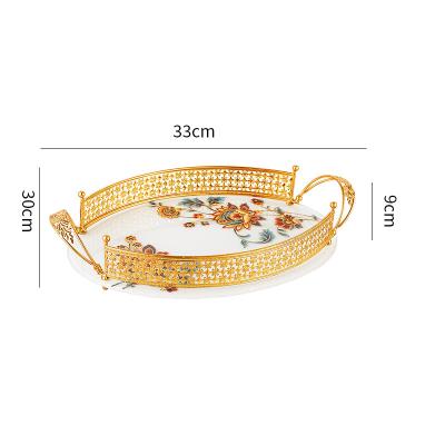 China Durable Nordic Gold Metal Tray Set Marble Finishes Oval Serving Trays and Tray for sale