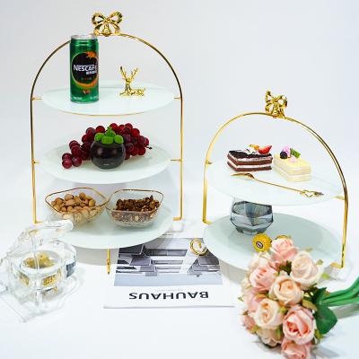 China 2/3 Tier Disposable Custom Glass Wedding Table Fruit Snack Cupcake Cake Stand For Tea Party Serving Tray for sale