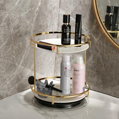 China 2 Tier Bathroom Stand Countertop Sustainable Decorative Tray Vanity Tray Cosmetic Organizer and Makeup Storage Stand Shelf for sale