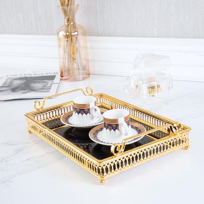 China Good Quality Mrble Rectangle Metal Coffee Table Durable Food Base Bathroom Storage ServiceTray With Handle for sale