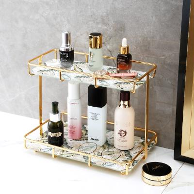 China Decorative Gold Glass Serving Rim Tray For Home Decor Makeup Luxury Perfume Acrylic Vanity Table Wedding Viable for sale