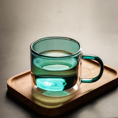 China High Borosilicate Glass Disposable Solid Colored Coffee Mugs Double Wall Glass Cup With Handle for sale