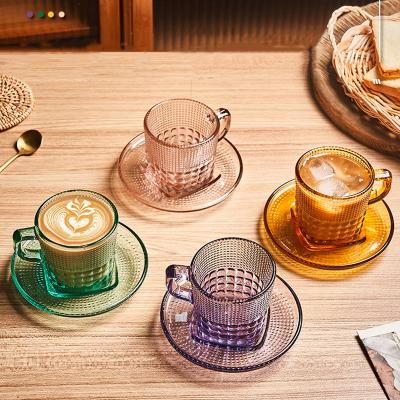 China European Disposable Primary Color Glass Retro High Value Coffee Cup Set Light Luxury Exquisite Afternoon Tea Milk Cup With Saucer for sale