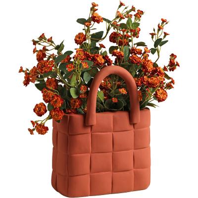 China Creative net red ceramic home vase minimalist Northern Europe handbag room model decoration flower arrangement for sale