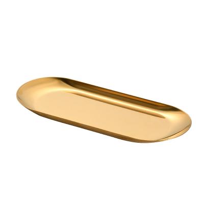 China Nordic Oval Pastry Tray Viable Gold Stainless Steel Jewelry Food Collection Western Art Dish for sale