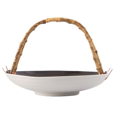 China Nordic Creative Sustainable Bamboo Deep Dish Household Wire Dish Fruit Snacks Ceramic Dessert Dish for sale