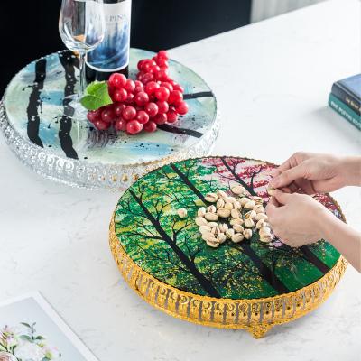 China Wholesale Disposable Country Arabic Design Iron Glass Cake Plate Home Decor Accessories Glass Cake Dish For Kitchen Living Room for sale