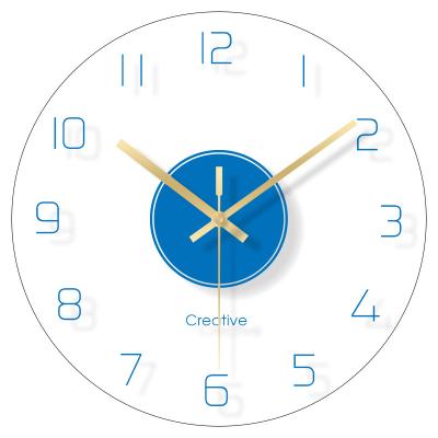 China Modern pure color fashion tempered glass wall clock living room household radio contracted transparent wall clock for sale