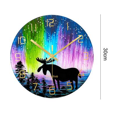 China Modern creative household tempered glass wall clock living room clock NO--punch Central Statistical Institute radio northern European style wall clock for sale