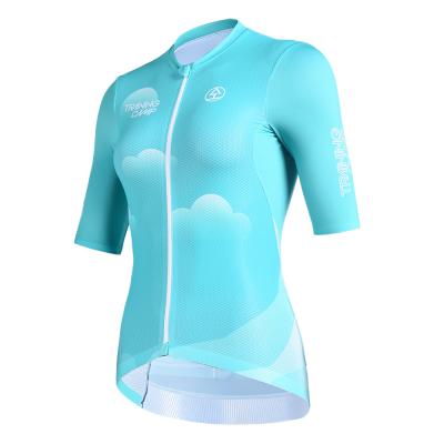 China Breathable Sheer Light Blue Sportswear Women Cycling Clothing Bicycle Shirt Custom Jersey Cycling Clothing for sale