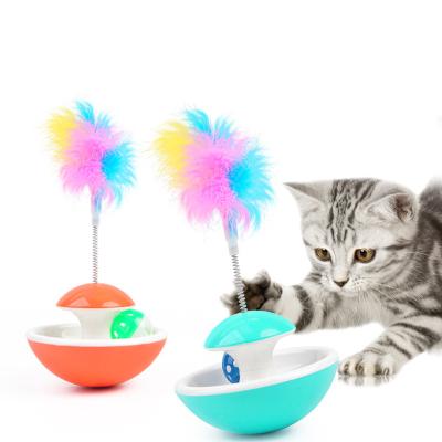 China Viable Plastic Material To Relieve Boredom Feather Bell Tumbler Spring Trackball Cat Toy Pet Products for sale