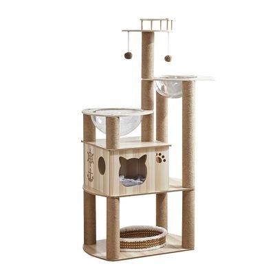 China Wholesale Large Multi Stocked Cat Tree House Cat Climbing Wooden Level Jumping Cat Scratch Tree Wooden Tower for sale