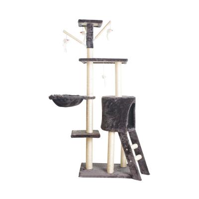 China Hot Selling Multi-Storey Wood Viable Cat Climbing Frame Condo Tower Cat Tree Tower Scratcher Post with Platforms for sale