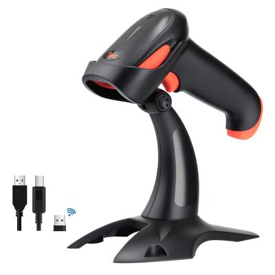 China 2d Tera Wireless Blue Tooth Barcode Scanner QR Code Scanner with Stand Vibration Alert QR Code Handheld Reader HW0002-Z 30-1000mm for sale