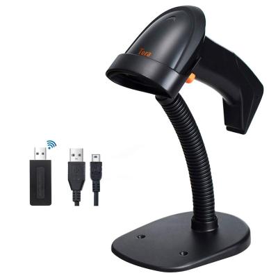 China Tera Bar Code Scanner Wireless with Stand 1D Laser Scanner Barcode 2 in 1 Handheld Cable Reader Barcode Scanner 30-1000mm for sale