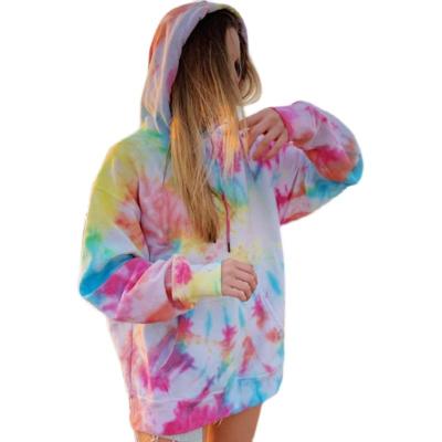 China Anti-wrinkle 2021 new winter style foreign trade women plus size coat street tie-dye print casual sweaters with hood for sale