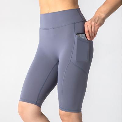 China Factory 2021shaoxing Breathable Side High Waist Mesh Pocket Wholesale Yoga Fifth Yoga Fitness Sports Running Pants Breathable for sale