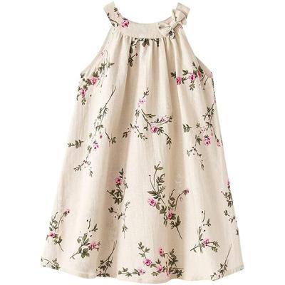 China Washable Summer Sundress Sleeveless Casual Flower Printed Jumper Skirt Little Girls Cotton Dress for sale