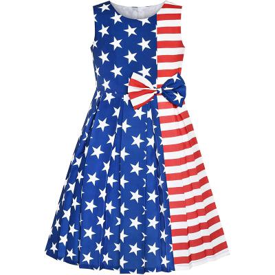 China Contrast Washable Bow Tie Block Daily Party Fashion Size 4-14 Girls Dress for sale